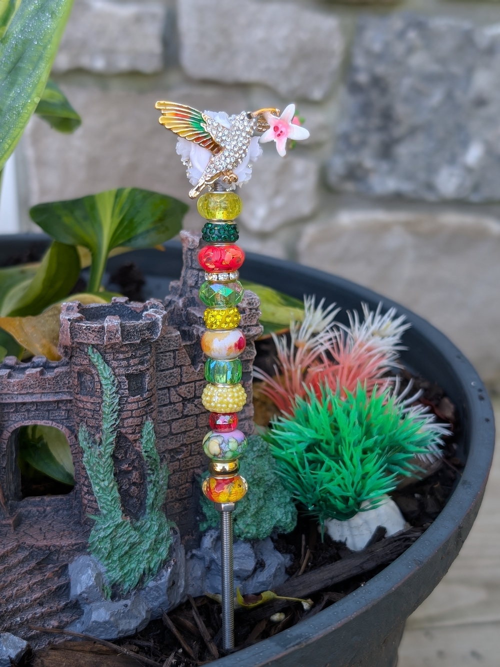 Hand Made Fairy Wand/Plant/Garden Stake W/Hummingbird Topper